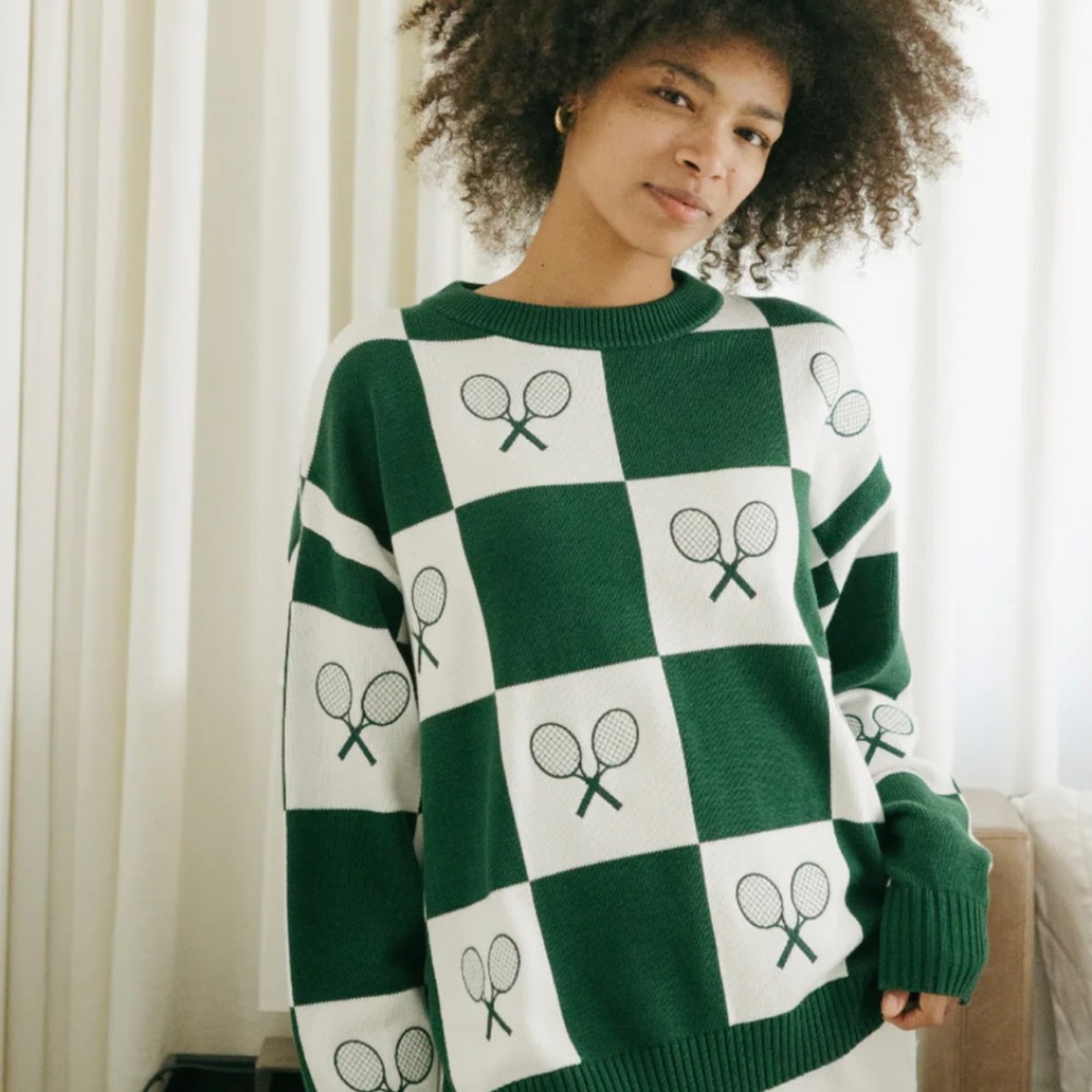 ELLSWORTH + IVEY - Riley Crewneck Sweater - Checkered Tennis - NWT - Size Medium